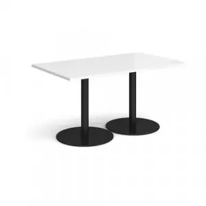 Monza rectangular dining table with flat round black bases 1400mm x 800mm – white