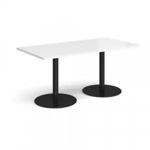 Monza rectangular dining table with flat round black bases 1600mm x 800mm – white