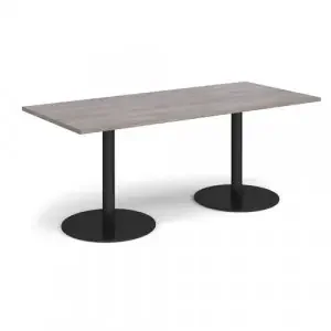 Monza rectangular dining table with flat round black bases 1800mm x 800mm – grey oak