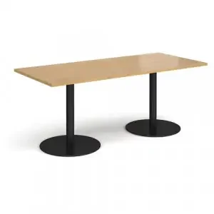 Monza rectangular dining table with flat round black bases 1800mm x 800mm – oak