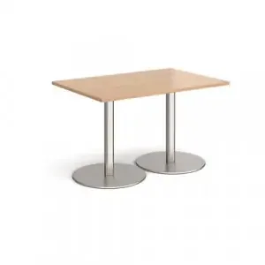 Monza rectangular dining table with flat round brushed steel bases 1200mm x 800mm – beech