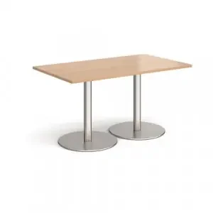 Monza rectangular dining table with flat round brushed steel bases 1400mm x 800mm – beech