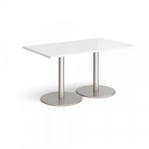 Monza rectangular dining table with flat round brushed steel bases 1400mm x 800mm – white