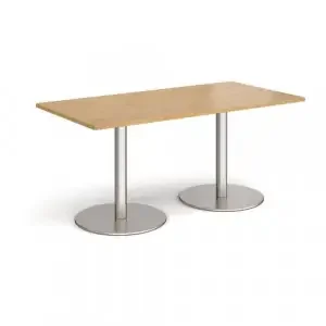 Monza rectangular dining table with flat round brushed steel bases 1600mm x 800mm – oak