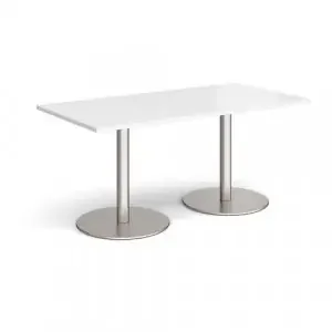 Monza rectangular dining table with flat round brushed steel bases 1600mm x 800mm – white