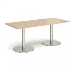 Monza rectangular dining table with flat round brushed steel bases 1800mm x 800mm – Kendal oak