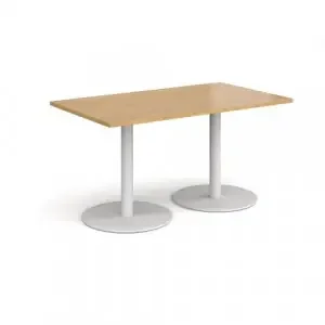 Monza rectangular dining table with flat round white bases 1400mm x 800mm – oak