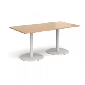 Monza rectangular dining table with flat round white bases 1600mm x 800mm – beech