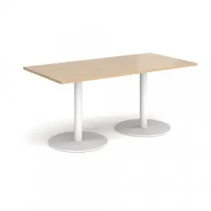 Monza rectangular dining table with flat round white bases 1600mm x 800mm – Kendal oak