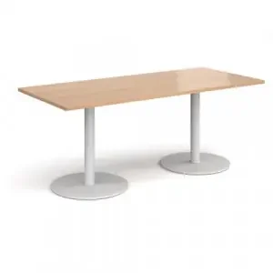 Monza rectangular dining table with flat round white bases 1800mm x 800mm – beech