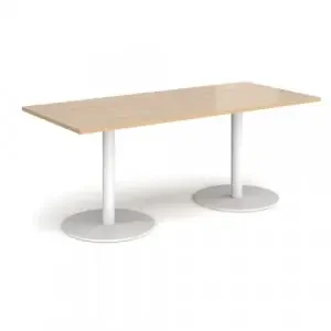 Monza rectangular dining table with flat round white bases 1800mm x 800mm – Kendal oak