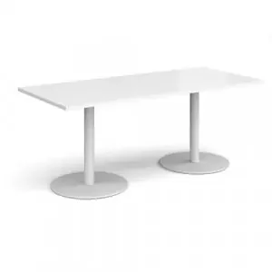 Monza rectangular dining table with flat round white bases 1800mm x 800mm – white
