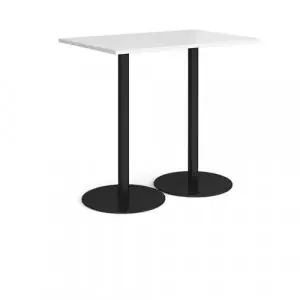Monza rectangular poseur table with flat round black bases 1200mm x 800mm – white