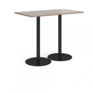 Monza rectangular poseur table with flat round black bases 1400mm x 800mm – Barcelona walnut
