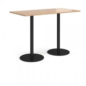 Monza rectangular poseur table with flat round black bases 1600mm x 800mm – beech