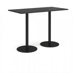 Monza rectangular poseur table with flat round black bases 1600mm x 800mm – Black
