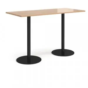 Monza rectangular poseur table with flat round black bases 1800mm x 800mm – beech