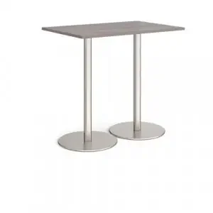 Monza rectangular poseur table with flat round brushed steel bases 1200mm x 800mm – grey oak