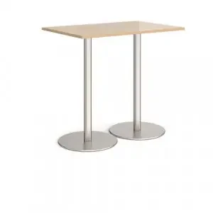 Monza rectangular poseur table with flat round brushed steel bases 1200mm x 800mm – Kendal oak
