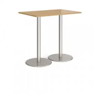 Monza rectangular poseur table with flat round brushed steel bases 1200mm x 800mm – oak