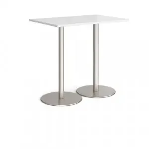 Monza rectangular poseur table with flat round brushed steel bases 1200mm x 800mm – white