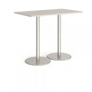 Monza rectangular poseur table with flat round brushed steel bases 1400mm x 800mm – Light Grey
