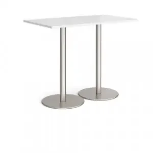Monza rectangular poseur table with flat round brushed steel bases 1400mm x 800mm – white