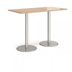 Monza rectangular poseur table with flat round brushed steel bases 1600mm x 800mm – beech