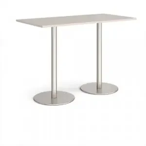 Monza rectangular poseur table with flat round brushed steel bases 1600mm x 800mm – Light Grey