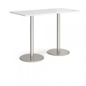 Monza rectangular poseur table with flat round brushed steel bases 1600mm x 800mm – white