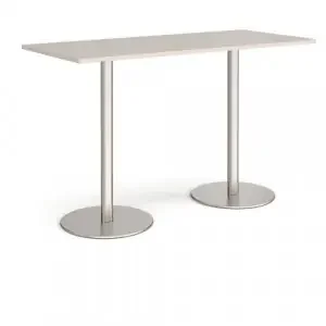 Monza rectangular poseur table with flat round brushed steel bases 1800mm x 800mm – Light Grey