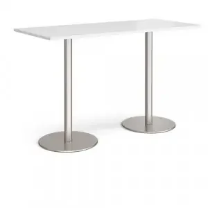 Monza rectangular poseur table with flat round brushed steel bases 1800mm x 800mm – white