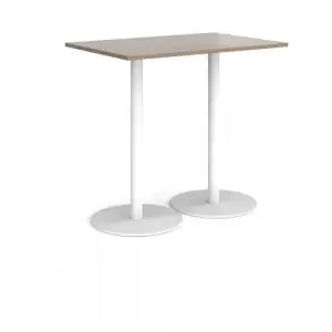 Monza rectangular poseur table with flat round white bases 1200mm x 800mm – Barcelona walnut