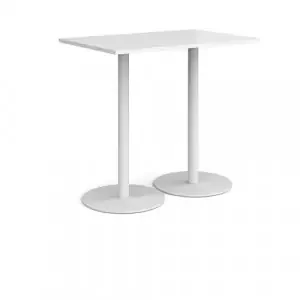 Monza rectangular poseur table with flat round white bases 1200mm x 800mm – white