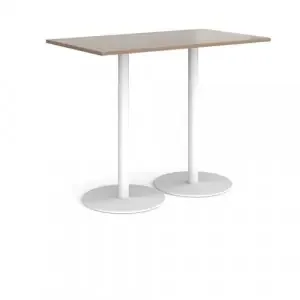 Monza rectangular poseur table with flat round white bases 1400mm x 800mm – Barcelona walnut