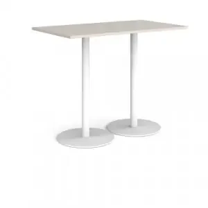 Monza rectangular poseur table with flat round white bases 1400mm x 800mm – Light Grey