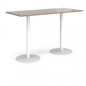 Monza rectangular poseur table with flat round white bases 1800mm x 800mm – Barcelona walnut