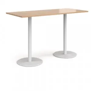 Monza rectangular poseur table with flat round white bases 1800mm x 800mm – beech