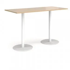 Monza rectangular poseur table with flat round white bases 1800mm x 800mm – Kendal oak
