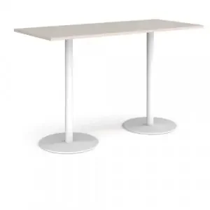 Monza rectangular poseur table with flat round white bases 1800mm x 800mm – Light Grey