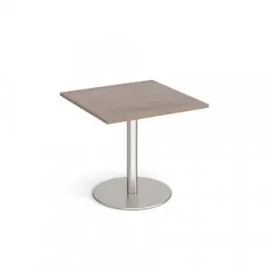 Monza square dining table with flat round brushed steel base 800mm – Barcelona walnut