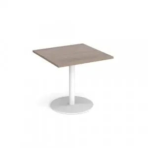 Monza square dining table with flat round white base 800mm – Barcelona walnut