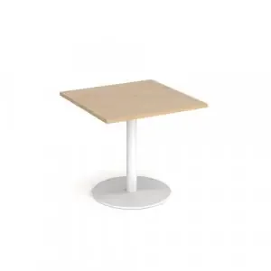 Monza square dining table with flat round white base 800mm – Kendal oak