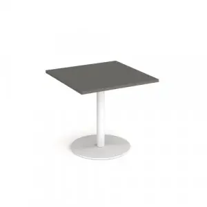 Monza square dining table with flat round white base 800mm – Onyx Grey