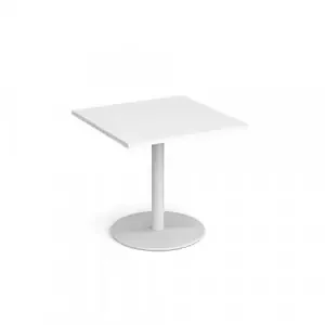 Monza square dining table with flat round white base 800mm – white
