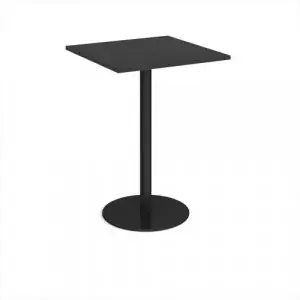 Monza square poseur table with flat round black base 800mm – Black