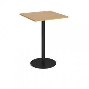 Monza square poseur table with flat round black base 800mm – oak