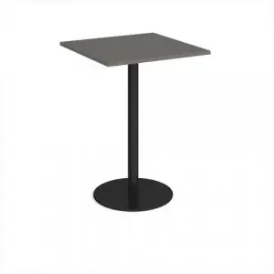 Monza square poseur table with flat round black base 800mm – Onyx Grey