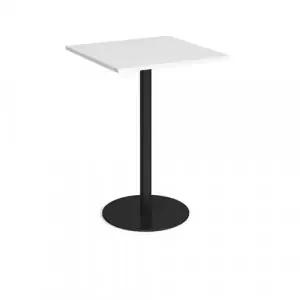 Monza square poseur table with flat round black base 800mm – white