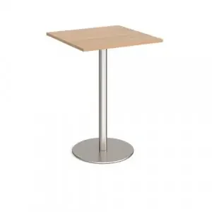 Monza square poseur table with flat round brushed steel base 800mm – beech